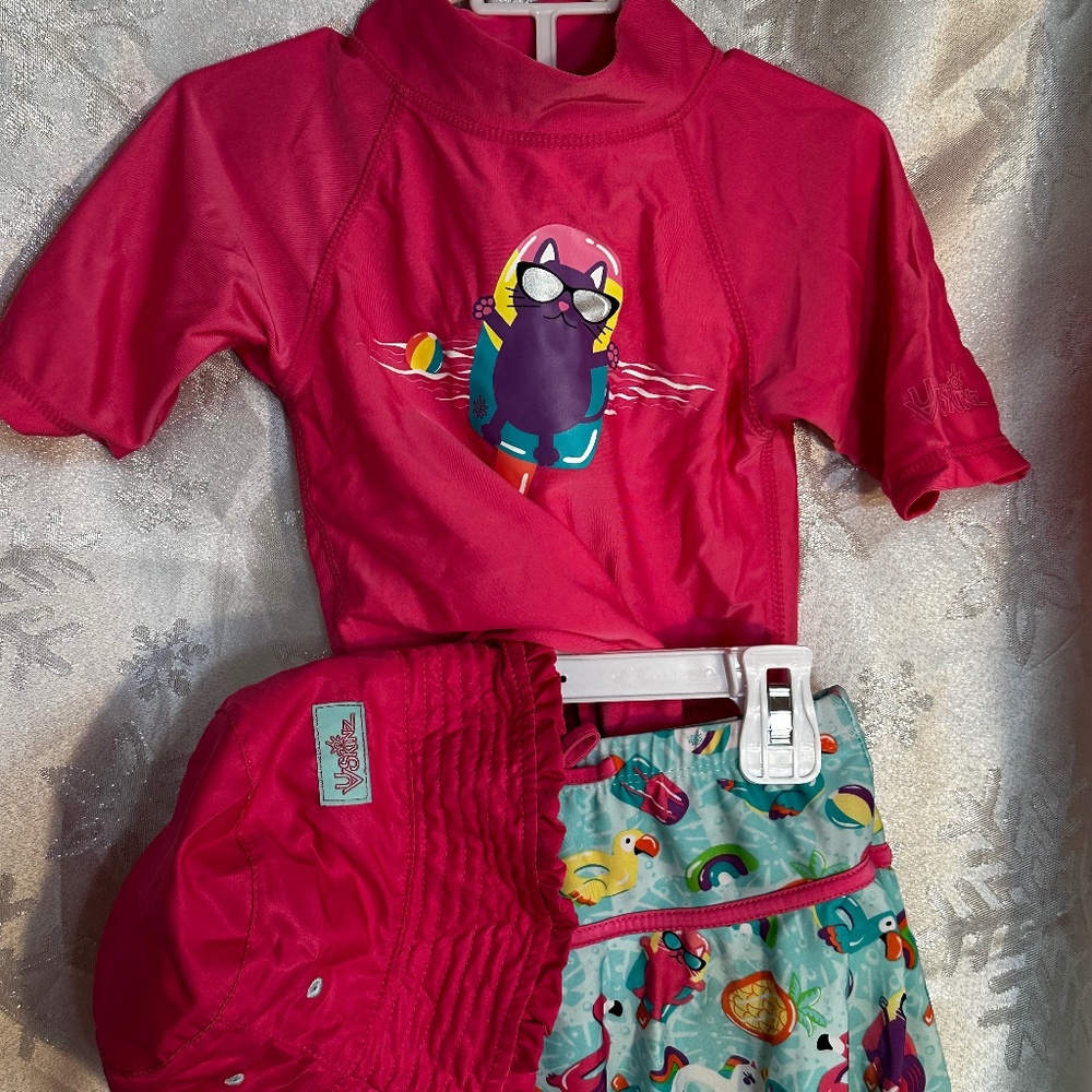 Girls, 4T,  Cat, UVSkinz UPF 50+ Swimsuit with Hat